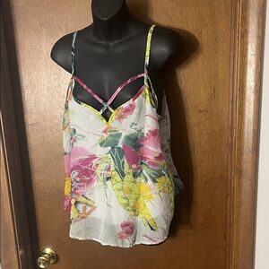 Bishop + Young Floral Print Strappy Cami Tank Top Size XL